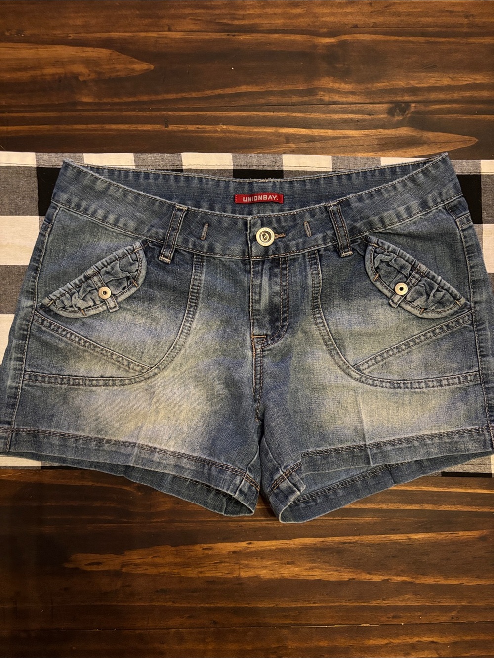 Unionbay Shorts Denim Pockets Medium Wash Flap Button Pockets Stretch Blue Y2K 7